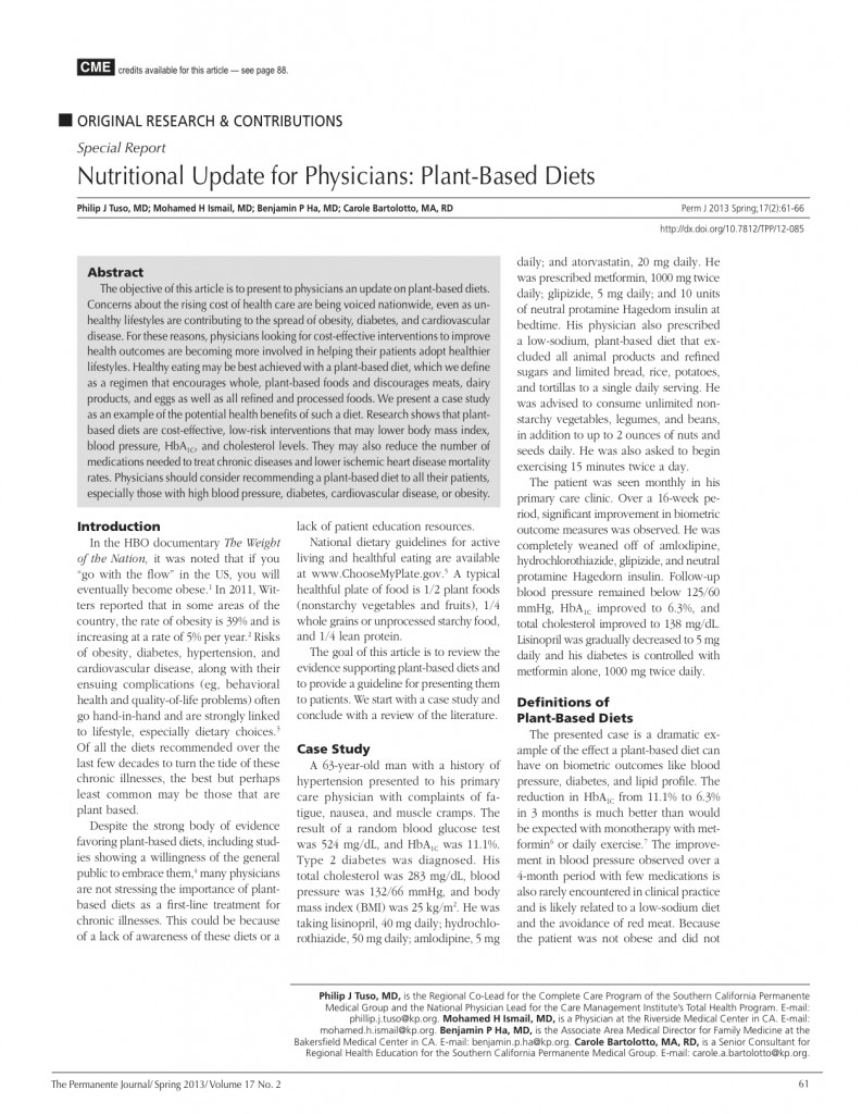 Nutritional Update for Physicians: Plant-Based Diets