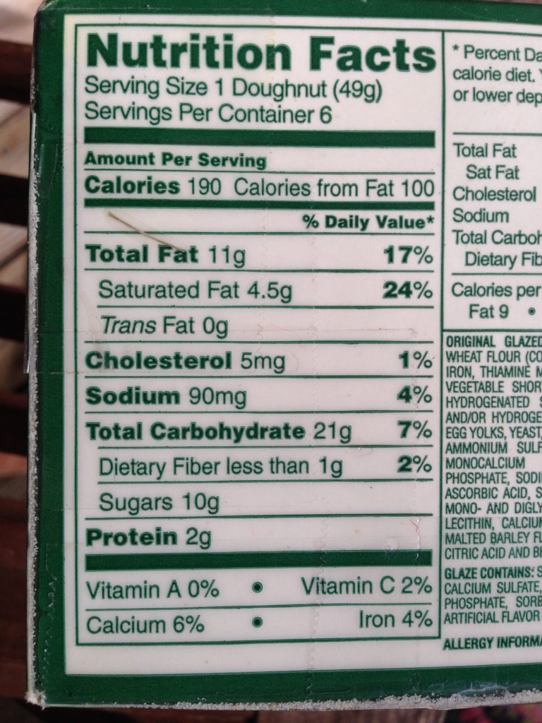 Krispy Kreme Nutritional Chart